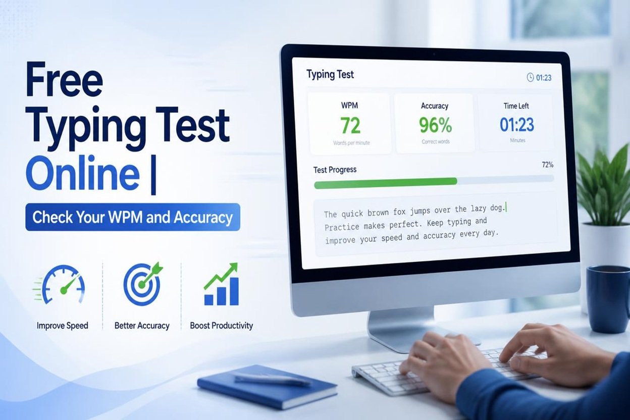 Free typing test online showing typing speed and accuracy